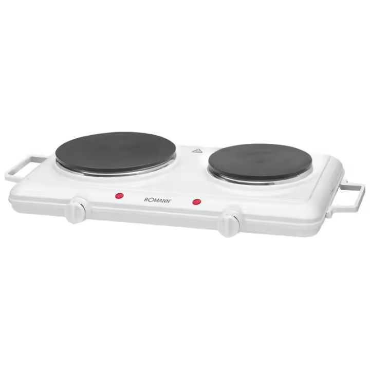 Bomann DKP 5028 CB Hornillo Eléctrico Doble, Zona Cocinado 18-15 cm con Asas, 2 Termostatos Regulación Continua, 1500W-1000W, Blanco - 1