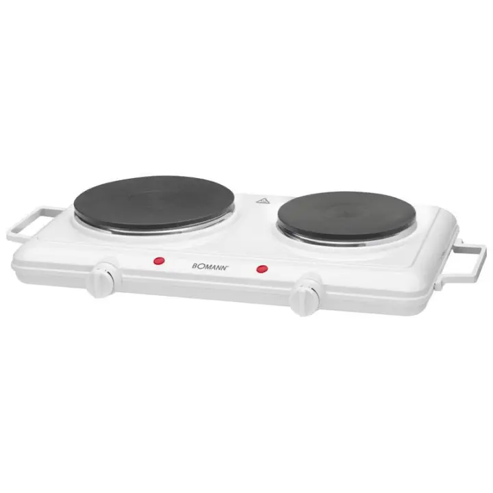 Bomann DKP 5028 CB Hornillo Eléctrico Doble, Zona Cocinado 18-15 cm con Asas, 2 Termostatos Regulación Continua, 1500W-1000W, Blanco - 1