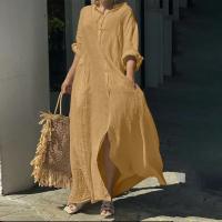 Nueva Túnica De Verano Para Mujer 2024 Algodón Y Lino Suéter De Playa Con Cierre Único Manga Larga Vestido A-Line De Cintura Baja - details 5