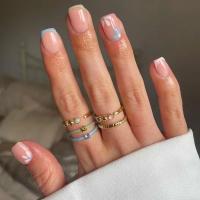 Juego De 24 Piezas De Uñas Postizas De Acrílico Con Diseño De Bocanada Y Puntos En Blanco Florido Uñas Postizas Francesas Para Baile De Ballet Longitud Media - details 6