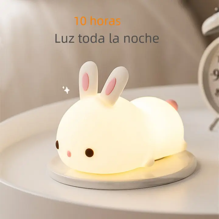 Lámpara De Noche LED RGB Con Sensor De Toque Conejo Silicona 16 Colores Recargable Para Niños Regalo De Fiestas Luz De Bunny - 1