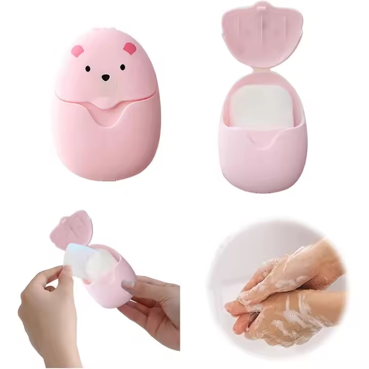Jabón portátil en escamas, esencial para mochileros, jabón de manos espumoso desechable para viajes (rosa) - 1