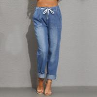 Pantalones Casuales Para Mujer Con Cordón Cintura Alta Jeans Rectos De Algodón Y Spandex Estilo Sencillo Para Todas Las Estaciones - details 6
