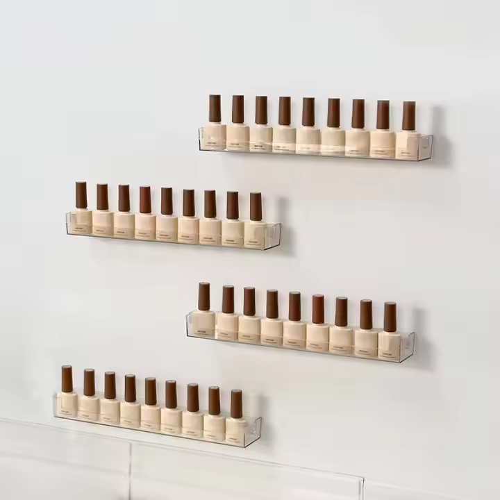 Estante De Exhibición Para Uñas Y Pintalabios Caja De Almacenamiento Transparente De Pinceles Cosméticos Con Soporte Para Vajilla Y Pinturas En La Pared - 1