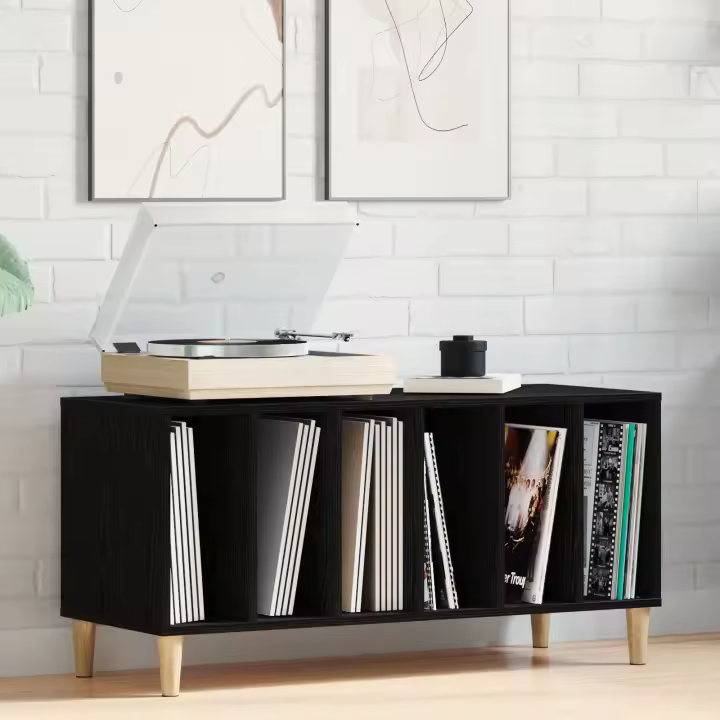 Gabinete de discos vidaXL Negro Roble 100x38x48 cm Madera elaborada - 1