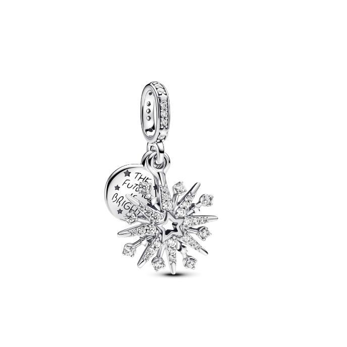 Pandora moments 793512 c01 breque double in sterling silver with sparkling firework pattern with zircon, compatible with moments and me bracelets, klar, sterling silver, cubic zirconia