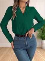 Blusa Elegante De Negocios Para Mujer Con Cuello En V Y Mangas Largas Vestido Trabajo Tops Casual De Poliéster Transpirable Para Otoño/Winter - details 15