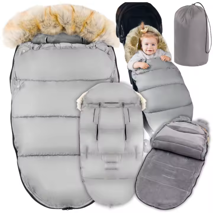 Saco de dormir envolvente de piel gris de invierno para cochecito, góndola, trineo + funda - 1