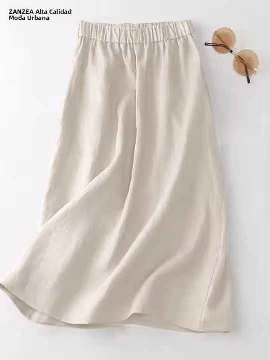 ZANZEA Falda De Algodón Para Mujer Estilo Casual Cintura Empire Midi Verano 2024 Con Bolsillos Laterales A-Line Solid Color - 1