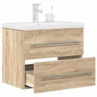 vidaXL Set muebles de baño 2 piezas madera contrachapada en color Gris hormigón/Roble Sonoma | almacenamiento funcional diseño moderno para baño dormitorio sala - details 1