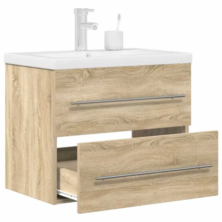 vidaXL Set muebles de baño 2 piezas madera contrachapada en color Gris hormigón/Roble Sonoma | almacenamiento funcional diseño moderno para baño dormitorio sala - 1