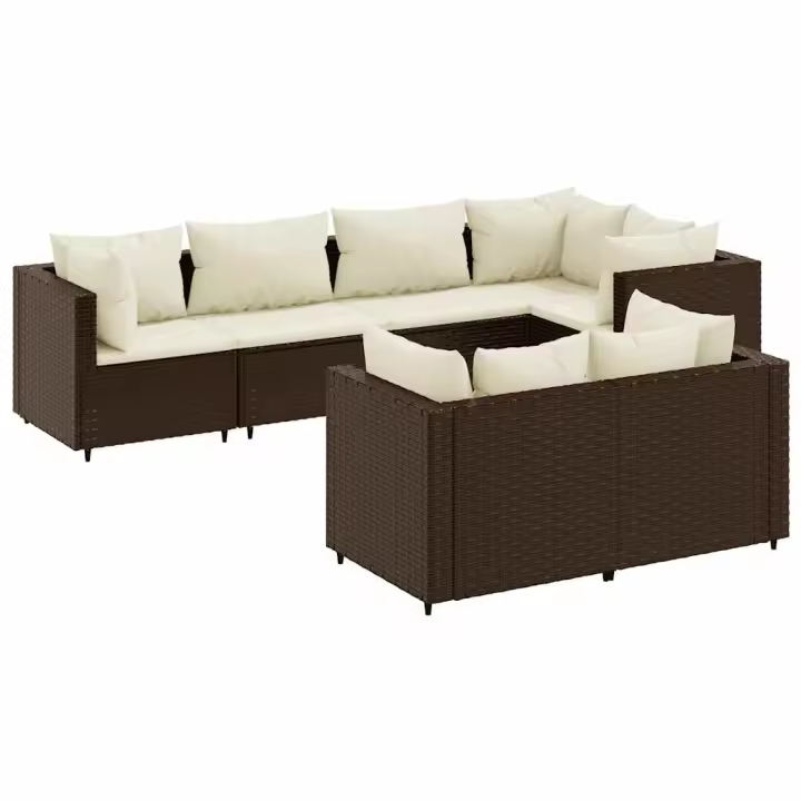 vidaXL Set muebles de jardín 7 piezas y cojines ratán sintético marrón - 1