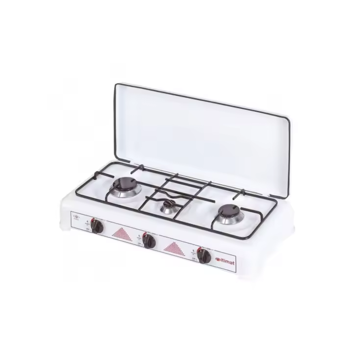 Cocina de Gas Portátil de 3 Fuegos con Tapa – ITIMAT – Blanca, Compacta y Eficiente - 1