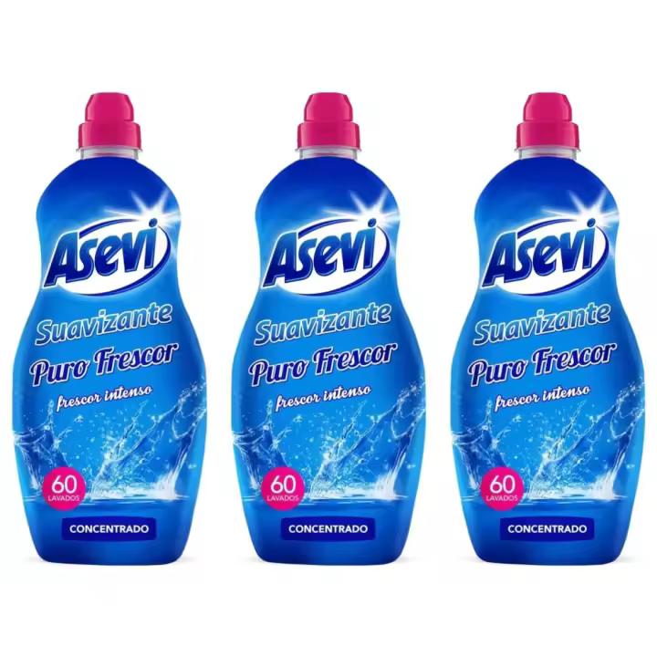 ASEVI- Pack 3 unds Suavizante Puro Frescor 1380ml, lavadora acondicionador de ropa, Asevi Puro Frescor, 180 dosis, aroma fresco puro aire - 1