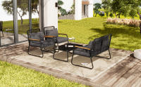 Juego de Jardín, Juego de Mesa de sofá para 4, Estructura de Hierro galvanizado, tablero de Cristal Templado, Pates regulables, incl. Todos Los Zapatos de asiento y respaldo, Negro - details 6
