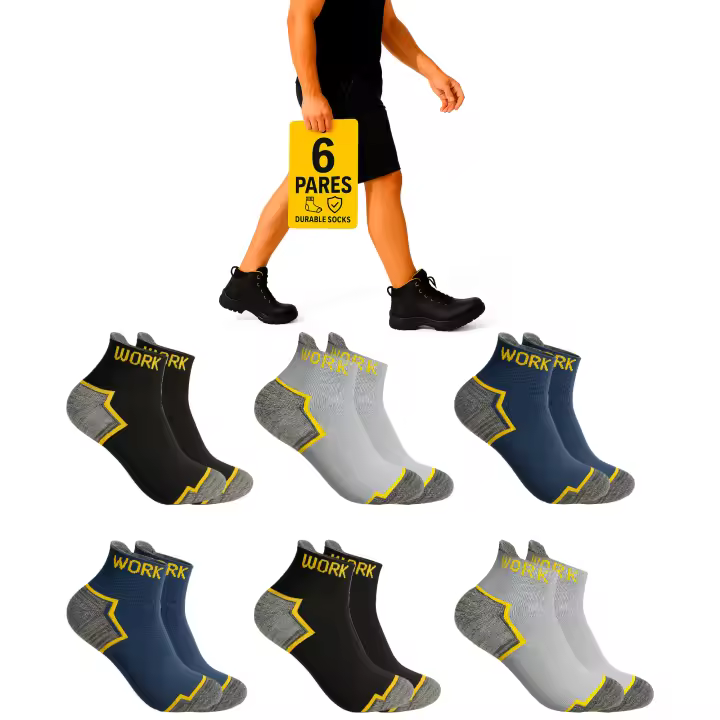 6 Pares, Calcetines Trabajo Hombre Verano, Calcetines Trabajo Mujer Verano, 95 % algodón + Talón y Punta Reforzados, Calcetines Trabajo Hombre con Suela Acolchada, Transpirable y Duraderos. - 1
