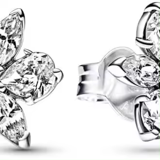 Pendientes de botón PANDORA con racimo de herbario brillante - Regalo para ella - Pendientes de botón de plata esterlina con circonita cúbica transparente，Incluye Caja Original - 1