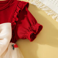 Vestido De Fiesta Para Bebé Niña Verano Con Bordado De Piña Y Lazo En Malla Con Mangas Burbuja Estilo Coreano Vestido De Cotton Y Poliéster - details 7