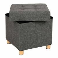 Taburete reposapiés cuadrado con almacenamiento y tapizado capitoné, patas de madera maciza, asiento acolchado de espuma, disponible en gris oscuro, gris claro y azul marino - details 11