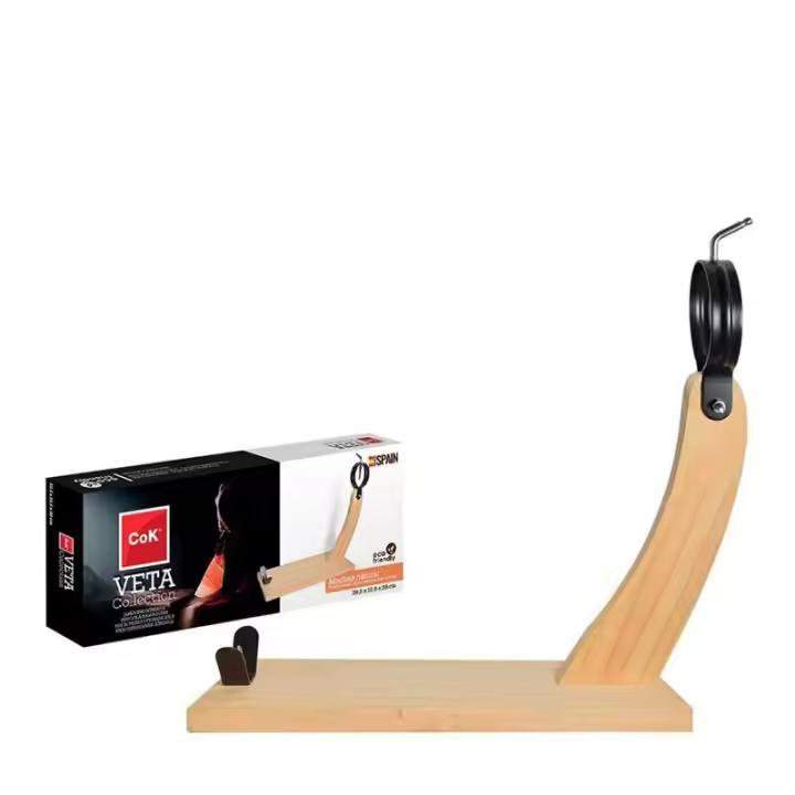 JAMONERO MADERA COLLECTION, Claveles Soporte Jamonero con Cabezal Giratorio y Base en Acero Inoxidable, Jamonero de madera con soporte en acero inoxidable - Cortador de jamón en voladizo de, calidad España - 1