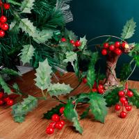 Corona Navideña Con Bayas Rojas Y Hojas Verdes Guirnalda Colgante De Flores Artificiales Para Decoración De Navidad Y Año Nuevo - details 9