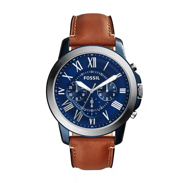 FOSSIL Reloj Caballero Acero Cronografo Correa de piel marron Esfera azul - 1