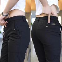 Pantalones Casuales Para Hombre De Seda Con Diseño Simple Medio Peso Verde Olivo Negro Ajustados Rectos Estirables Para Golf Y Uso Diario - details 7
