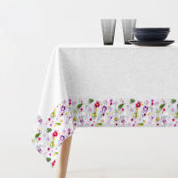 Manterol - Mantel antimanchas liso con franja estampada floral, con forma cuadrada o rectangular con tratamiento para las manchas. Repele el agua y es fácil de limpiar. Tejido de tela de calidad y duradero. - details 1