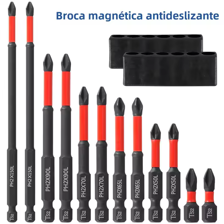 Lote De 12 Piezas De Bitas De Destornillador Magnéticas Antideslizantes Para Impacto Phillips Y Cruzadas Con Mango 1/4 Pulgada Para Herramientas De Taladro Manual Material S2 Acero - 1