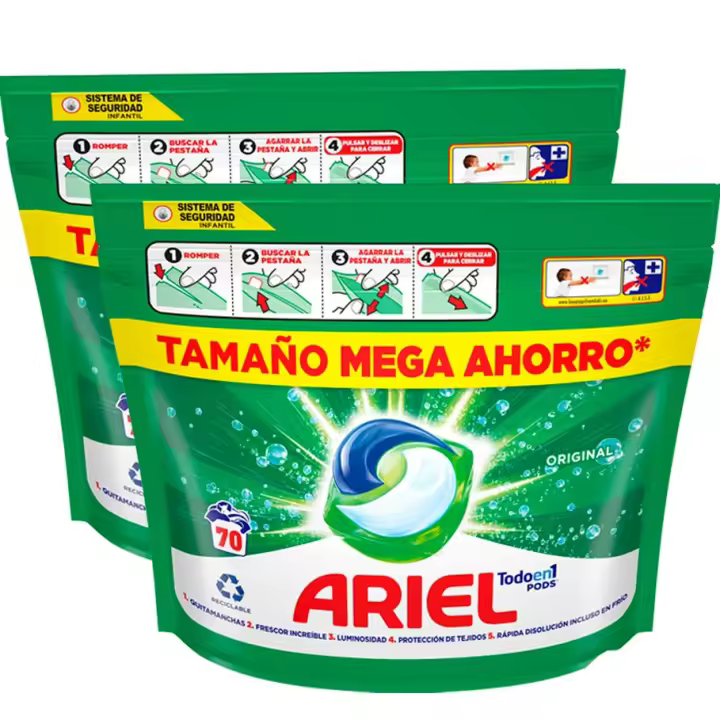 Ariel |  Pack Todo En 1 Pods, Cápsulas De Detergente Líquido 2x70 Lavados - 1