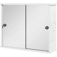 kleankin Armario con Espejo de Baño Mueble Colgante para Baño con Estante Ajustable y Puerta Corredera Doble para Dormitorio 55x15x45 cm Blanco Brillante - details 0