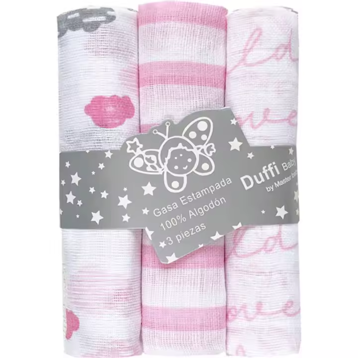 DUFFI BABY - MUSELINA ESTAMPADA 100% ALGODON (3 PIEZAS) 80X80 CM - Muselinas Suaves con Cada Lavado  Para Bebés - Muselinas Duraderas y Resistentes  Para Bebé - Muselinas Estampados Libres de Tóxicos  Para Bebés - Muselinas Diseñadas Para Uso Bebés. - 1