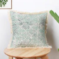 Funda De Cojín Decorativa Verde Con Estampado Geométrico Y Lazos Para Sofá Sala De Estar Dormitorio 100% Poliéster Lavable - details 2