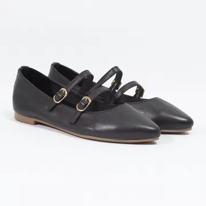 Merceditas Dos Hebillas 24362 - Marca Española Top 3 - Color Negro - Piel Natural - 1