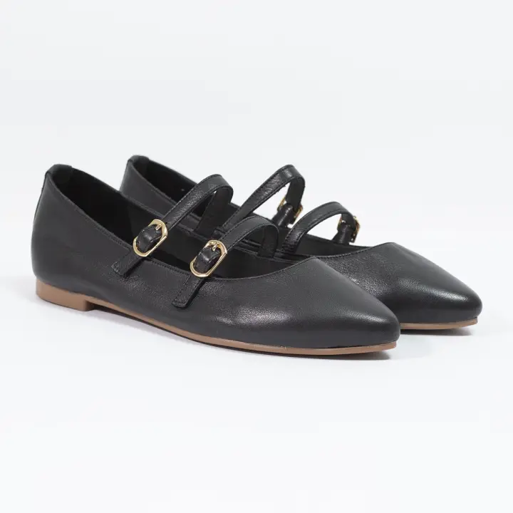 Merceditas Dos Hebillas 24362 - Marca Española Top 3 - Color Negro - Piel Natural - 1