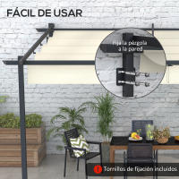 Outsunny Pérgola de Pared Cenador de Jardín con Techo Retráctil de Poliéster y Marco de Acero para Celebraciones Fiestas Bodas Crema y Gris Oscuro - details 4