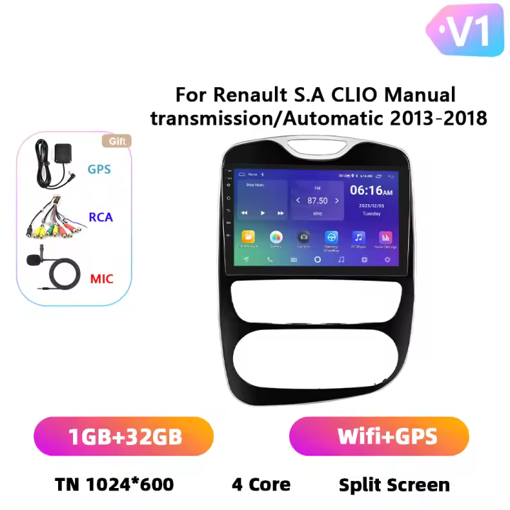 Podofo Radio de coche Android 2 Din para Renault S.A CLIO Cambio manual/Automático 2013-2018 Carplay 8+128GB AI Voice WIFI+4G DSP GPS Navegación Multimedia Reproductor de Video - 1
