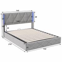 Cama doble 140x200/160x200 cm con almacenaje, cabecero LED, somier de láminas y tapizado en terciopelo beige - details 0