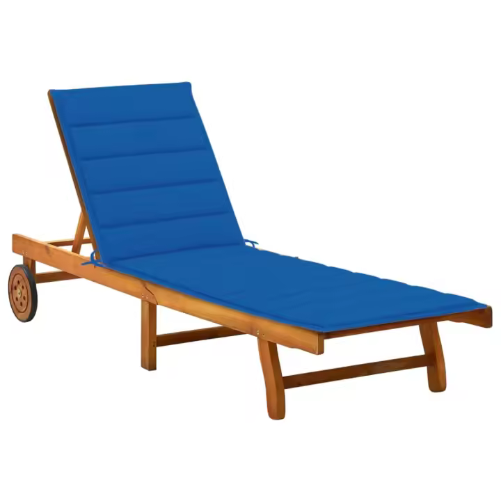 vidaXL Tumbona de jardín con cojín madera maciza de acacia en color Azul real/Estampados cuadros grises | acolchados duraderos para sofás de jardín terraza exterior - 1