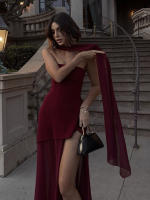 Vestido Sin Mangas De Moda Para Mujer Verano 2025 Con Cinta Y Patchwork Elegante Vestido De Malla Con Abertura Vestido Largo Para Playa - details 5