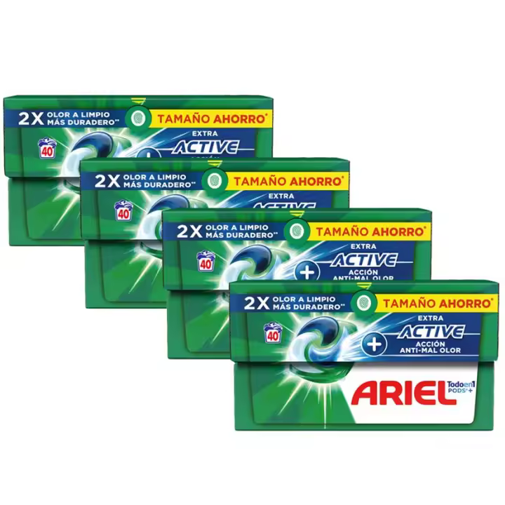 Ariel Active Todo En Uno PODS, Detergente Líquido Para Lavadora + Defensa Activa Contra El Olor Lavados, Limpieza Profunda Y Acción Extra Contra Los Malos Olores.  320 cápsulas - 1