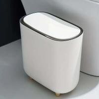 Basurero De Inodoro 1pc Bin De Basura Delgado De Plástico Con Tapa Canasta De Almacenamiento De Residuos Pequeña Y Estrecha Para El Hogar - details 3