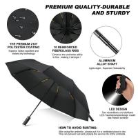 Paraguas plegable, 10 Varillas con Automático Mecanismo de appero y Cierres, Diseño de Franja reflectante. - details 1