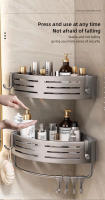 Estante De Esquina Para Baño 1-2PCS Con Gancho De Plástico Y Barra De Toalla Aluminio Espacial Sin Perforar Soporte De Almacenamiento Para Ducha Organizador De Baño - details 12