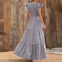 Falda Larga Bohemia Con Estampado Floral Vuelta En V Cintura Alta Para Fiesta Primavera Otoño Mujer Elegante Y Fluidez - details 8