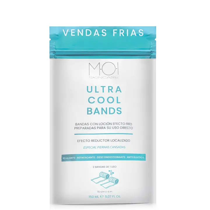 ULTRA COOL BANDS Bandas con loción efecto frio preparadas para su uso directo | Efecto reductor localizado | Especial piernas cansadas | 2 Bandas de 1 uso (15cm x 4m) M·O·I SKINCARE - 1