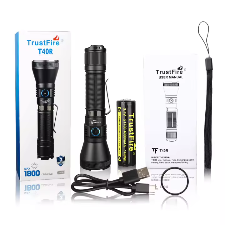 Linterna Táctica Trustfire T40R LED Recargable 1800 Lumens Con Carga USB IP68 Militar Luz > 500 Metros Resistente Al Agua Y Polvo - 1