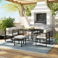 Mesa y sillas de Comedor de exterior para 6 personas, juego de 7 piezas, Mesa de Cristal Templado, ideal para comer en el patio trasero, Terraza Jardín - details 1