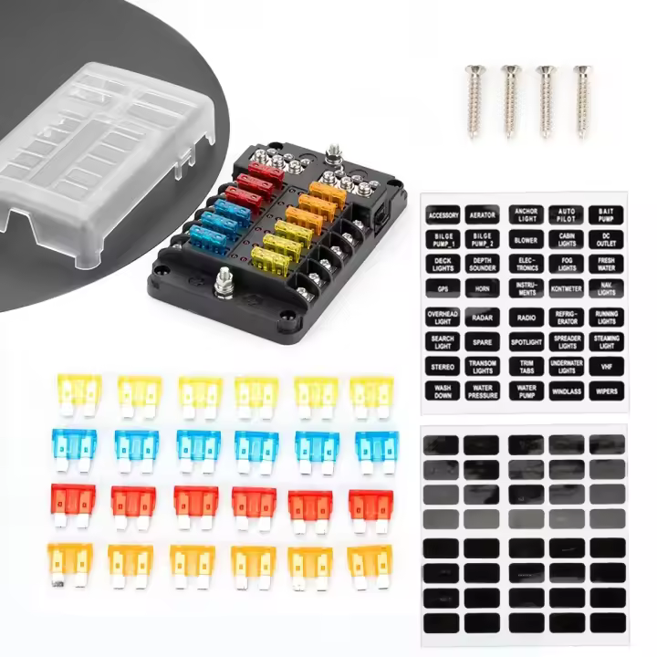 DaierTek Caja De Fusibles De 12 Maneras 12V 32V Para Coche Barco Camper RV Con Cubierta Plástica Para Tablero De Alimentación Accesorios De Automóvil - 1