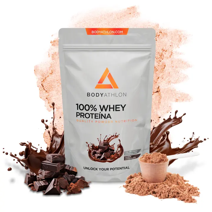 Whey Protein Chocolate– Proteina en Polvo Chocolate- Proteina para Ganar Masa Muscular– Proteina de Suero de Leche- Proteina para Masa Muscular- Sin lecitina de soja- Apta para Vegetarianos- Bodyathlon - 1